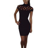 Autumn High Neck Hollow Out Evening Party Mini Dress Sexy Short Sleeve Women Bodycon Bandage Dresses