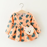 Autumn Heart Print Baby Dress for Girl Long Sleeves A-Line Cotton Infant Girls Dresses with Bag Baby Clothes