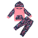 Autumn Floral Newborn Toddler Kids Girls Long Sleeve Hooded Tops+Pant Legging 2PCS Outfit Tracksuit Autumn Clothing Set