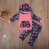Autumn Floral Newborn Toddler Kids Girls Long Sleeve Hooded Tops+Pant Legging 2PCS Outfit Tracksuit Autumn Clothing Set