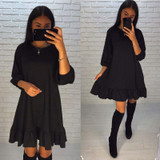 Autumn Dress 2017 Women's Ruffle Dresses Three Quarter Sleeve Casual Loose Fashion Mini Women Dresses Plus Size