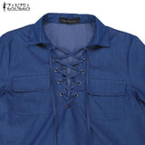 Autumn Denim Dress 2017 ZANZEA Women Mini Dress Long Sleeve Turn Down Collar Bandage Lace Up Dresses Sexy Ladies Vestidos