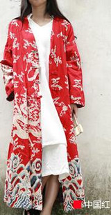 Autumn chinese style dragon design double layer long trench coat cotton linen windbreaker casual overcoat shell outer garment
