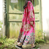 Autumn chinese style dragon design double layer long trench coat cotton linen windbreaker casual overcoat shell outer garment