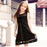 AuroraBaby Black Girls Dresses Sleeveless Cute Dress Bowknot Sequined Decoration Summer Kids Children's Dress Clothes Size 6-16T