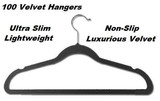 100 Black Space Saving Velvet Coat Hangers