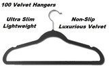 100 Black Space Saving Velvet Coat Hangers