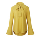 2018 Woman Shirt Office Lady Elegant Flare Long Sleeve Blouse Women Chiffon Blouse shirt Casual Bow Tied Neck Blouse Solid Tops