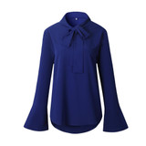 2018 Woman Shirt Office Lady Elegant Flare Long Sleeve Blouse Women Chiffon Blouse shirt Casual Bow Tied Neck Blouse Solid Tops