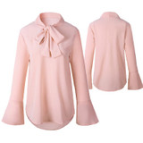 2018 Woman Shirt Office Lady Elegant Flare Long Sleeve Blouse Women Chiffon Blouse shirt Casual Bow Tied Neck Blouse Solid Tops