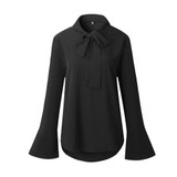 2018 Woman Shirt Office Lady Elegant Flare Long Sleeve Blouse Women Chiffon Blouse shirt Casual Bow Tied Neck Blouse Solid Tops
