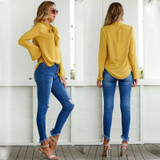 2018 Woman Shirt Office Lady Elegant Flare Long Sleeve Blouse Women Chiffon Blouse shirt Casual Bow Tied Neck Blouse Solid Tops
