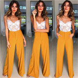 2018 Woman Fashion Wide Leg Pants Elegant Ruffle Trousers for Women High Waist Wide Leg Pants Female Casual Palazzo Bottoms