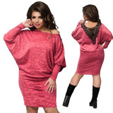 2018 Winter dress plus size christmas party dress batwing sleeve knitted bodycon lace dress sexy women dress female big 5XL 6XL