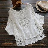 2018 White Blouse Blusas Female Women Tops Bawting Sleeve Hollow Out Cotton Crochet Beach Blouses Boho Cropped Top Women Shirts