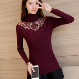 2018 Spring Autumn Women Sweaters and Pullovers Turtleneck Lace Crochet Slim Knitting Sueter Mujer Pull Femme Maglioni Donna Y47