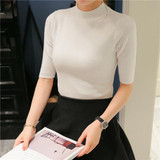 2018 Spring Autumn Knitted Sweater and Pullovers for Women Half Sleeve Half Turtleneck Chandail Femme Sexy Slim Maglioni Donna