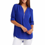 2018 New Spring Summer Fashion Women Tops Casual Street Half Sleeve V-Neck Blouse Loose Plus Size Zipper Chiffon Blouse Shirts