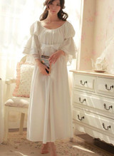 Free Shipping 100% Cotton Nightgown Princess Nightdress Royal pijama Ladies Sleepwear Long White Women nightwear roupao feminino