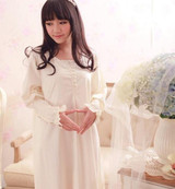 Free Shipping 100% Cotton Princess Nightdress Women's Long Royal Nightgown White Sleepwear Ladies pijama feminino