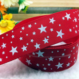 Free Shipping 1" (25mm) width, star printed navy blue ribbon Polyester Grosgrain ribbon, DIY hairbow accessories, gift package