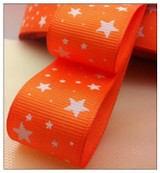 Free Shipping 1" (25mm) width, star printed navy blue ribbon Polyester Grosgrain ribbon, DIY hairbow accessories, gift package