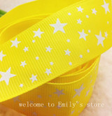 Free Shipping 1" (25mm) width, star printed navy blue ribbon Polyester Grosgrain ribbon, DIY hairbow accessories, gift package