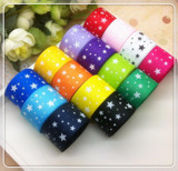 Free Shipping 1" (25mm) width, star printed navy blue ribbon Polyester Grosgrain ribbon, DIY hairbow accessories, gift package
