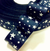 Free Shipping 1" (25mm) width, star printed navy blue ribbon Polyester Grosgrain ribbon, DIY hairbow accessories, gift package
