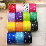 Free Shipping 1" (25mm) width, star printed navy blue ribbon Polyester Grosgrain ribbon, DIY hairbow accessories, gift package