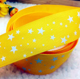 Free Shipping 1" (25mm) width, star printed navy blue ribbon Polyester Grosgrain ribbon, DIY hairbow accessories, gift package