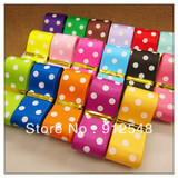 Free shipping 1" (25mm) Grosgrain ribbon Polka Dots printed ribbon with white dots, DIY hairbow accessories,17 color mix,ZYD018