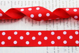 Free shipping 1" (25mm) Grosgrain ribbon Polka Dots printed red ribbon with white dots, DIY hairbow accessories, gift package