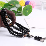 KUNIU Black Color Tiger Eye Crystal Tibet Buddhist Buddha Meditation 108 Prayer Bead Mala Bracelet/Necklace