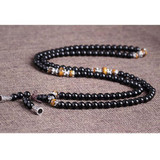 KUNIU Black Color Tiger Eye Crystal Tibet Buddhist Buddha Meditation 108 Prayer Bead Mala Bracelet/Necklace