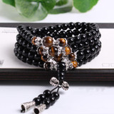 KUNIU Black Color Tiger Eye Crystal Tibet Buddhist Buddha Meditation 108 Prayer Bead Mala Bracelet/Necklace