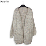 Ksenia Mix Color Casual knitting long cardigan female Pockets Loose knitted jumper 2017 warm winter sweater women cardigan