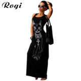 Rogi Summer Casual Cat Print Boho Long Maxi Beach Dress Party Bodycon Dresses Sundress Ladies Party Dress Robe Vestidos Mujer XL