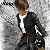 Rogi Spring Autumn Fashion Women Short Basic Jackets Coat PU Leather Patchwork Slim Zipper Lady Jaqueta Outwear Casaco Feminino