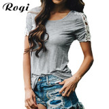 Rogi Plus Size 2017 Women Short Sleeve Blusas Fashion Blouse Lace Patchwork HarajukuTops Casual O-Neck Shirts Poleras De Mujer