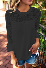 Rogi Chiffon Blouse Women 2017 Fashion Casual Long Sleeve Women Shirts Lace Patchwork Blouses Tunic Tops Blusas Mujer Plus Size