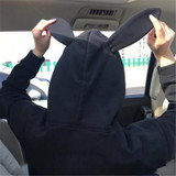 Rocksir Kawaii Rabbit Ears Women Long Hoodies Kawaii Sollid Cute Hooded Sweatshirt Casual Loose Long Sleeve Pullover Dress Coats