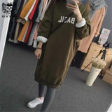 Rocksir Autumn Warm Thicken Women Dress Hoodies Harajuku Letters Print Long Hooded Sweatshirt Korean Pullover Casual Brand Tops