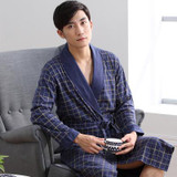 Robe For Men Cotton Long sleeve Nightwear Elderly Men Pyjamas Gowns Plaid Bathrobe Plus size 4XL