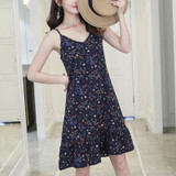 Robe Femme Ete 2018 Chiffon Floral Dress Femininas Vestidos Mujer Summer Sleeveless Casual Dresses Printed Strap Dress Women