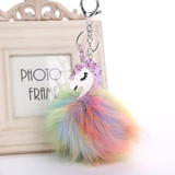 Lensple Colorful Fluffy Unicorn Pompom Faux Rabbit Fur Key Bag Chain Bag Ring Best Gifts For Girl Ladies
