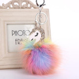 Lensple Colorful Fluffy Unicorn Pompom Faux Rabbit Fur Key Bag Chain Bag Ring Best Gifts For Girl Ladies