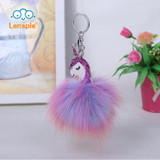 Lensple Colorful Fluffy Unicorn Pompom Faux Rabbit Fur Key Bag Chain Bag Ring Best Gifts For Girl Ladies