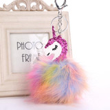 Lensple Colorful Fluffy Unicorn Pompom Faux Rabbit Fur Key Bag Chain Bag Ring Best Gifts For Girl Ladies