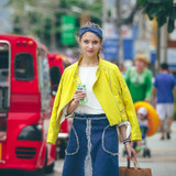 Lemon Yellow Leather Jacket Women 2016 Spring Motorcycle Short Short PU Blouson Cuir Femme Cazadora Cuero Mujer Belt MF53020